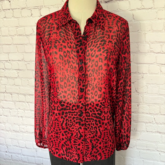 INC Long Sleeve Red & Black Animal Print Button Down Shirt—EUC--Sz PL - Picture 2 of 12